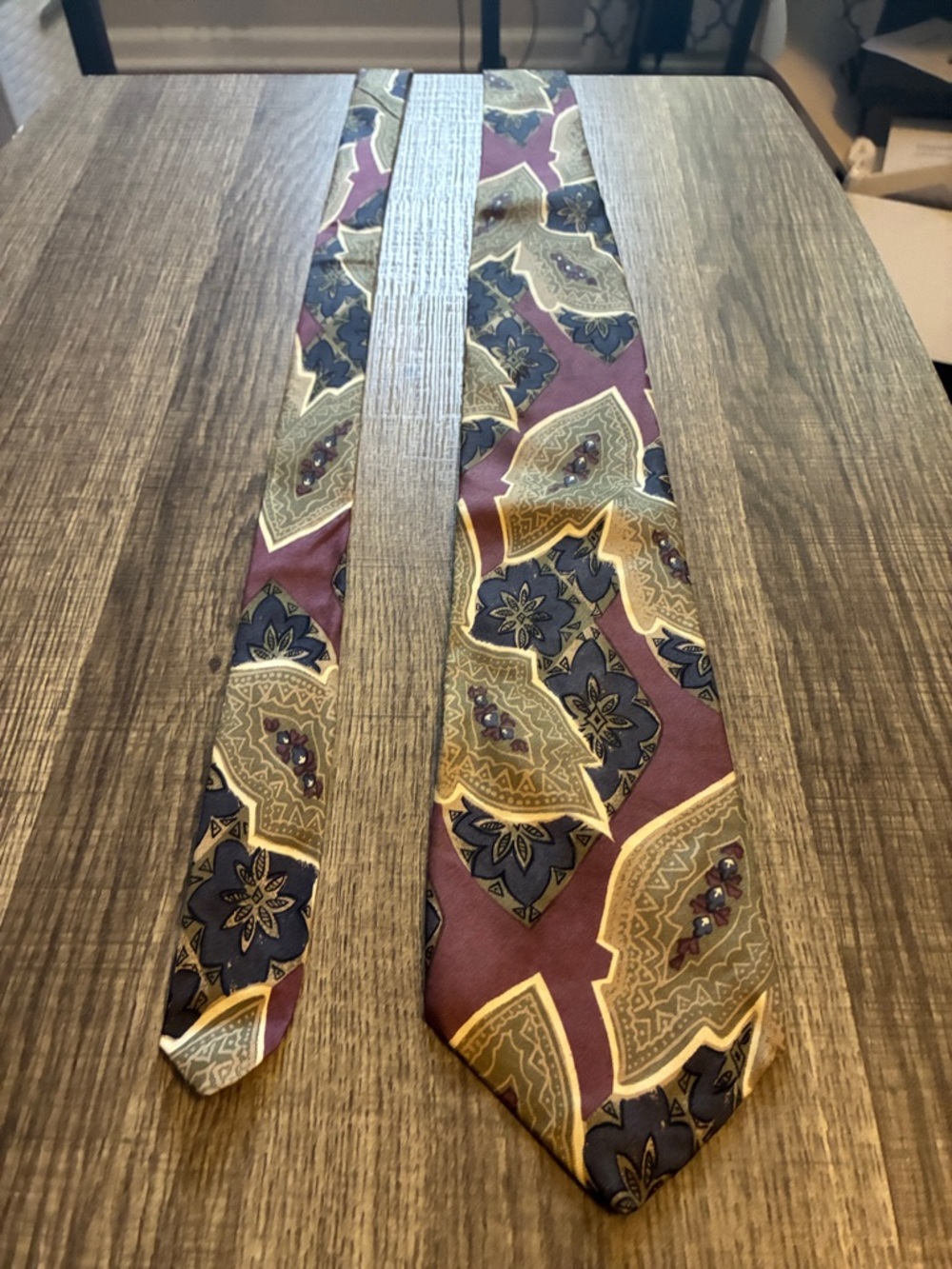 Van Heusen Burgundy, Navy & Gold Paisley Silk Tie